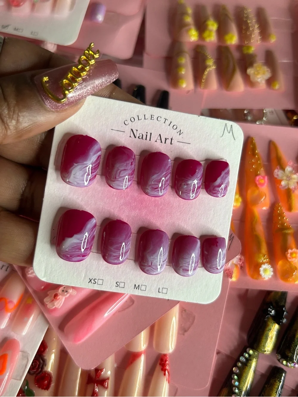 Marble Pink Press-On Nails Set